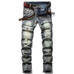 XIMXIMMTIAN Men's Biker Moto Washed Distressed Slim Fit Straight Jeans Denim…, 2126 Blue, 38
