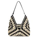 Yeria Straw Hobo Bags for Women Vintage Straw Tote Bag Summer Beach Shoulder Bag Designer Beach Bag Summer Handbag, Black-adjustable Strap