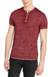 Buffalo David Bitton Men's Short Sleeve Kasum Henley Shirt, Cranberry, Large