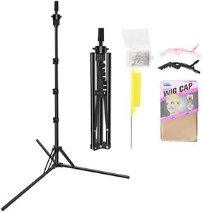 LNASI Mannequin Head Stand, Upgrade Foldable Wig Stand Tripod for Cosmetology Hairdressing Training, Metal Adjustable Wig Head Stand with Wig Caps, T-Pins, Comb, Hair Clips