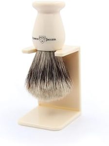Edwin Jagger 1EJ947SDS Classic Best Badger Hair Exfoliating Shaving Brush with Stand for Shaving Cream or Shaving Soap for Men and Women (Imitation Ivory)