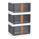 HAIXIN Plastic Storage Boxes - Collapsible Storage Bins, Wardrobe Closet Organiser, 95L Stackable Toy Storage, Foldable Plastic Storage Container with Door, Crate for Book Storage (3 Pack)