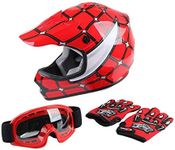 SLMOTO DOT Approved Youth Kids Helmet Offroad Street Helmet Motorcycle Helmet Dirt Bike Motocross ATV Red Spider Helmet+Goggles+Gloves