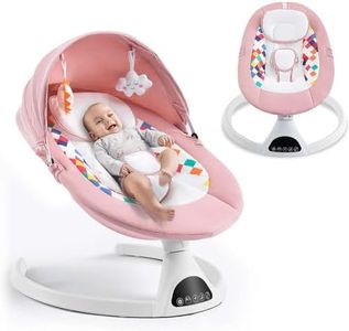 Soobaby Baby Swing for Infants,Electric Bouncer for Babies,Portable Swing for Baby Boy Girl,Remote Control Indoor Baby Rocker with 5 Sway Speeds,Music and Bluetooth,Light Pink