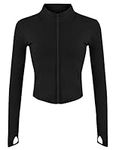 Sukany Women's Lightweight Full Zip Running Track Jacket Workout Slim Fit Stretchy Athletic Yoga Sportwear with Thumb Holes Black XS