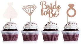 HIDORI 24PCS Bridal Shower Cupcake Toppers, Bride to Be, Engagement Ring, Diamond, Wedding Dress, Bachelorette Party Decorations (Rose Gold, W-A2RGD)