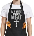 SANDJEST Aprons For Husband BBQ Cooking Baking Grilling Funny Aprons for Men Anniversary Birthday Valentines Apron with Pockets Gifts