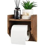 Crysellewoods 7.5"L x 7.9" Rustic Wooden Toilet Paper Holder with Shelf ，Wall Mounted Tissue Roll Holder with Phone Storage Shelf ，Paper Dispenser Holder for Bathroom Wooden Toilet Paper Holder Stand