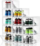 Homestrap Pack of 12 Clear Multi Bins|Multipurpose Transparent Shoe Organizer|Collapsable Shoe Storage Boxes and Stackable Shoe Containers|Shoe Rack Storage|Sneaker Containers Bins for Closet- Plastic