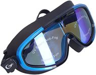 Voluxe Outdoor Sports Large Frame Swimming Glasses, Profession Wide View Swimming Goggles Protection Swim Goggles With Adjustable Mirror Strap For Adults Freediving Swimming (Blue Black)
