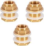 3Pcs Solid Brass Bulkhead Fitting,1/2" Female 3/4" Male Brass Tank Fitting with Rubber Rings for Rain Barrels Aquariums Water Tanks