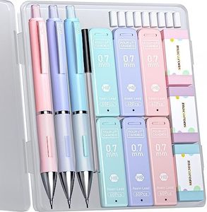 Four Candies Pastel Mechanical Pencil Set - 3PCS 0.7mm Mechanical Pencils with 360PCS HB Lead Refills, 3PCS Erasers & 9PCS Eraser Refills, Cute Colored Mechanical Pencils for Drawing & Writing