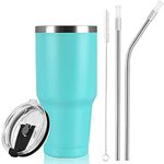 Livole 30 oz Insulated Tumbler with Straw and Lids, Reusable Coffee Cups with Straw, Double Wall Vacuum Insulated Travel Cup, Personalised Travel Mugs for Hot & Cold, Gift for Men Women (Turquoise)