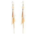 Nilu's Collection Gold Plated Geometric Triangle Long Tassel Drop Earrings for Women and Girls, Copper Triangular Drop Golden Danglers with Metal Chain (Style 1)