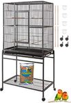 64" Extra Large Tight 1/2-Inch Bar Spacing Wrought Iron Flight Canary Parakeet Cockatiel Lovebird Finch Home Cage Side Nesting Box Doors with Removable Rolling Stand