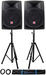 Rockville Pair RPG12 12" 1600w Powered PA/DJ Speakers + 2 Stands + 2 Cables+Bag