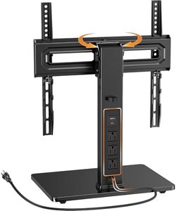 Perlegear Universal Swivel TV Stand with Power Outlet, Tabletop TV Stand for 32–60,65 Inch TVs up to 88 lbs, Tempered Glass TV Mount Stand Base with Height Adjustment, Tilt, Max VESA 400x400mm,PGTVS27