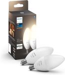 Philips Hue White 5.5W Equivalent 40W B39 Base E12 LED Smart Bulb, Dimmable, Bluetooth & Zigbee compatible, voice activated with Alexa & Google Assistant, 2-Pack