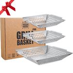 3 Pack Grill Basket Set - Grill Baskets for Outdoor Grill, Heavy Duty Stainless Steel Vegetable Grill Basket, Grilling Basket for Veggie & Kabob, 5-Star Grilling Accessories for All Grills & Smokers