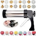 MONONIA Cookie Biscuit Press Gun,Stainless Steel Biscuit Press Spritz Cookie Gun Set with 8 Cookie Discs and 8 Nozzles for Holidays Christmas Birthday DIY Biscuit Maker,Churro Maker and decor(Ship from Canada)