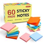 Sticky Notes, Shuttle Art 60 Pads Bright Stickies, 6 Assorted Colors, 3x3 Inches, 100 Sheets/Pad Sticky Pads for Home, School, Office