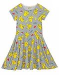 Pokemon Skater Dress Girls Kids Pikachu Pokeball Outift Pokeball All Over Print Flared Skirt Grey