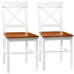 HOMCOM Dining Chairs Set of 2, Farmhouse Wooden Kitchen Chairs with Cross Back, Solid Structure for Dining Room, White