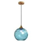 LOTREE 7.8 Inches Blue Glass Globe Pendant Lights Fixtures E26 Modern Farmhouse Glass Ball Pendant Lighting with Gold Brass Finish (Blue)