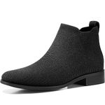 Bacia Ankle Boots for Women Fall Chelsea Boots Low Heel Slip on Short Sock Booties Square Toe All Black 6.5 US