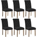 Yaheetech Set of 6 Classic Linen Fabric Dining Chairs Upholstered High Back Kitchen Chairs Soft Padded Seat and Wooden Legs for Home and Restaurants Black