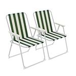 Harbour Housewares Folding Beach Deck Chair - Green Stripe - Pack of 2 - Metal Outdoor Patio Seat for Picnic, Garden, Camping