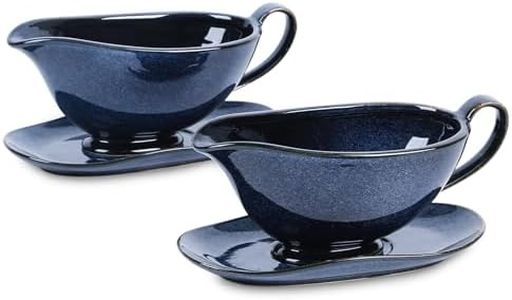 Vicrays Gravy Boat with Saucer - Large 17oz Ceramic Sauce Boat with Tray Set of 2 for Turkey Salad Dressings Creamer Milk Broth - Thanksgiving Christmas Holiday Serving Dishes - Blue