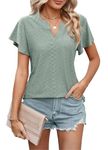 Heersan Women's Summer Casual V Neck Tops Solid Pullover Blouse Tops T-Shirts Butterfly Ruffle Sleeve Tees