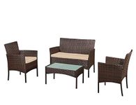 Rattan Garden Furniture Set Outdoor Lounge Poolside Family Lawn Furniture 4 Piece Set Table Chair Sofa Grey Brown Black Patio (Brown)