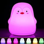 Tremdwoto Cute Night Light for Kids Room, Kawaii Animal 7 Colors Changing Portable Nightlight, LED Soft Squishy Silicone Night Lamp for Boys Girls Baby Toddler Children Bedroom (Penguin)