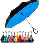 ZS INTERNATIONAL Double Layer Modern Automatic Inverted Reversible No Drip Umbrella with C Shape Handle Monsoon Safety Umbrella Heavy Duty And Dust Proof Avilable color will be sent. (SKY BLUE)