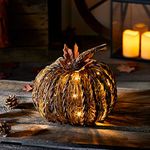 Lights4fun Rattan Autumn Halloween Pumpkin Battery Operated LED Indoor & Outdoor Use with Timer