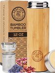 Premium Bamboo Thermos with Tea Infuser for Loose Tea 12oz - Tea Gift Set - Insulated Water Bottle/Iced Coffee Tumbler - Unique Gifts for Women, Gifts For Women Who Have Everything, Mothers Day Gifts