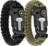 WUQID Paracord Survival Bracelet Loud Whistle Emergency Compass Survival Fire Starter Scraper Accessories for Hiking, Camping, Fishing and Hunting (2 Pack)