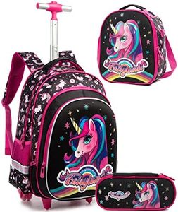 HTgroce Sac à Dos Scolaire pour Fille Avec Roues Scolaires Avec Roulettes, Etudiants de Primaire Chariots pour Sacs à Dos, Sac de Déguisement, Sac d'école, Bagage de Voyage Multifonctionnel.