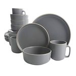 Gibson Home Zuma 16 Piece Round Kitchen Dishes, Plates, Bowls, Mugs Dinnerware Sets, Service for Four (16pcs), Grey