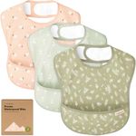 3-Pack Waterproof Baby Bibs for Eating - Lightweight Baby Bib with Food Catcher, Mess Proof Toddler Bibs, Waterproof Bibs for Baby Boys, Baby Girls, Feeding Bibs, Drool Bibs, Baby Food Bibs (Bloom)