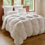 Double Stitch Cotton Comforter Queen Size, Ultra-Soft Duvet Insert, Luxury Thick Fluffy Down Alternative Comforter, All Season Pinch Pleated Comforter, Cream, Queen (90" x 96")