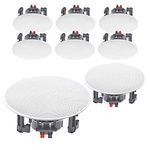 E-Audio B402C 8 Inch Ceiling Speakers 180W Moisture Resistant 2-Way Polymer Tweeter (Set of Eight)