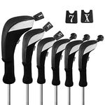 Andux Golf Club Head Covers Set Long Neck (3 Hybrid Covers + 3 Wood Covers) Black