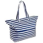 Large Beach Bag for Women, Waterproof Sandproof Canvas Beach Tote Bags, Swimming Pool Travel Bag with Inner Pockets, Shopping Handbags with Zip, Family Large Shoulder Bag for Gym Picnic Beach Holiday