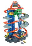 Hot Wheels City Toy Car Track Set, Ultimate Garage with T-Rex Dinosaur, Store 100+ 1:64 Scale Vehicles, 3-ft Tall, With 2 Cars