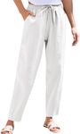 NBXNZWF Relaxed Fit Women's Linen Cotton Pants Straight Leg Casual Trousers with Side Pockets & Adjustable Drawstring