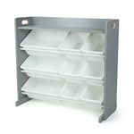 Humble Crew Children's Shelf, Toy Organiser Shelf with 9 Storage Boxes, Grey/White,86.3 x 39.4 x 79.5 cm