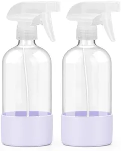 Worldgsb 2 Pack Glass Spray Bottles with Silicone Sleeve, 16 oz Empty Refillable Containers with Adjustable Spray Nozzles, Spray Bottles for Hair, Cleaning Solutions and Plants Purple